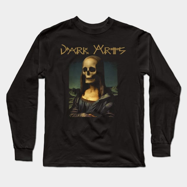 Dark Arts Mona Lisa Skeleton Artwork - Mysterious Renaissance Fusion Long Sleeve T-Shirt by Soulphur Media